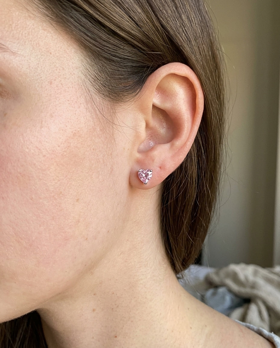 tiny heart stud worn